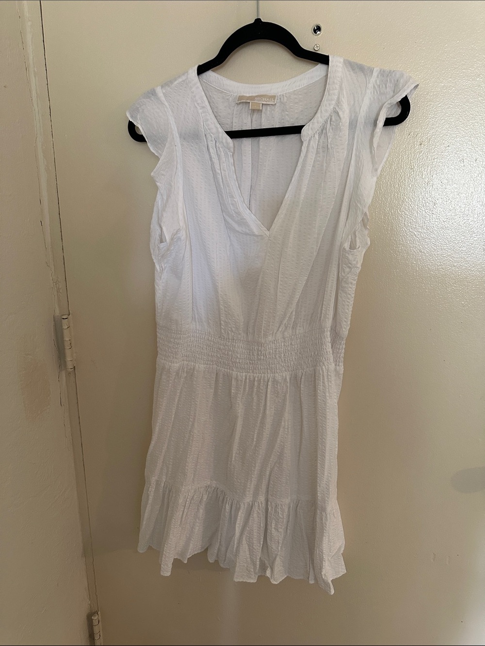 Michael Kors Short Sundress White V-Neck Sleeveless Pleated L